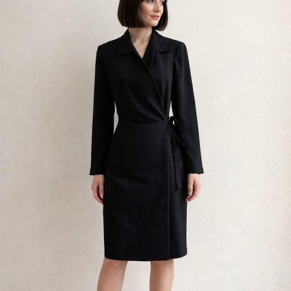 Vintage 90s Mary McFadden wrap blazer dress black chic party career preppy